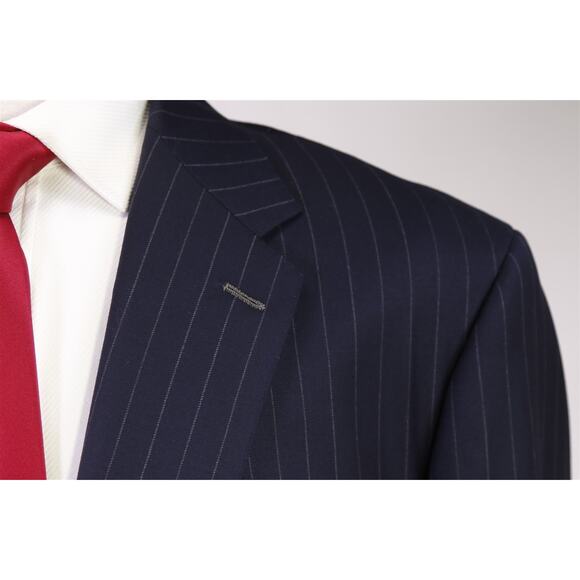 Andrew Lock Custom Tailored Navy Blue Pinstripe 2-Btn Wool Handmade Suit 46L - Picture 4 of 11